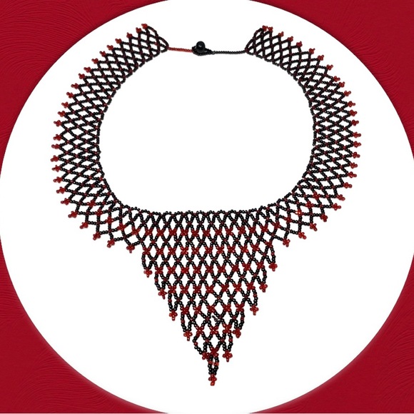 Handcrafted Needlework Glass Beaded Statement/Collar Necklace - Picture 2 of 6